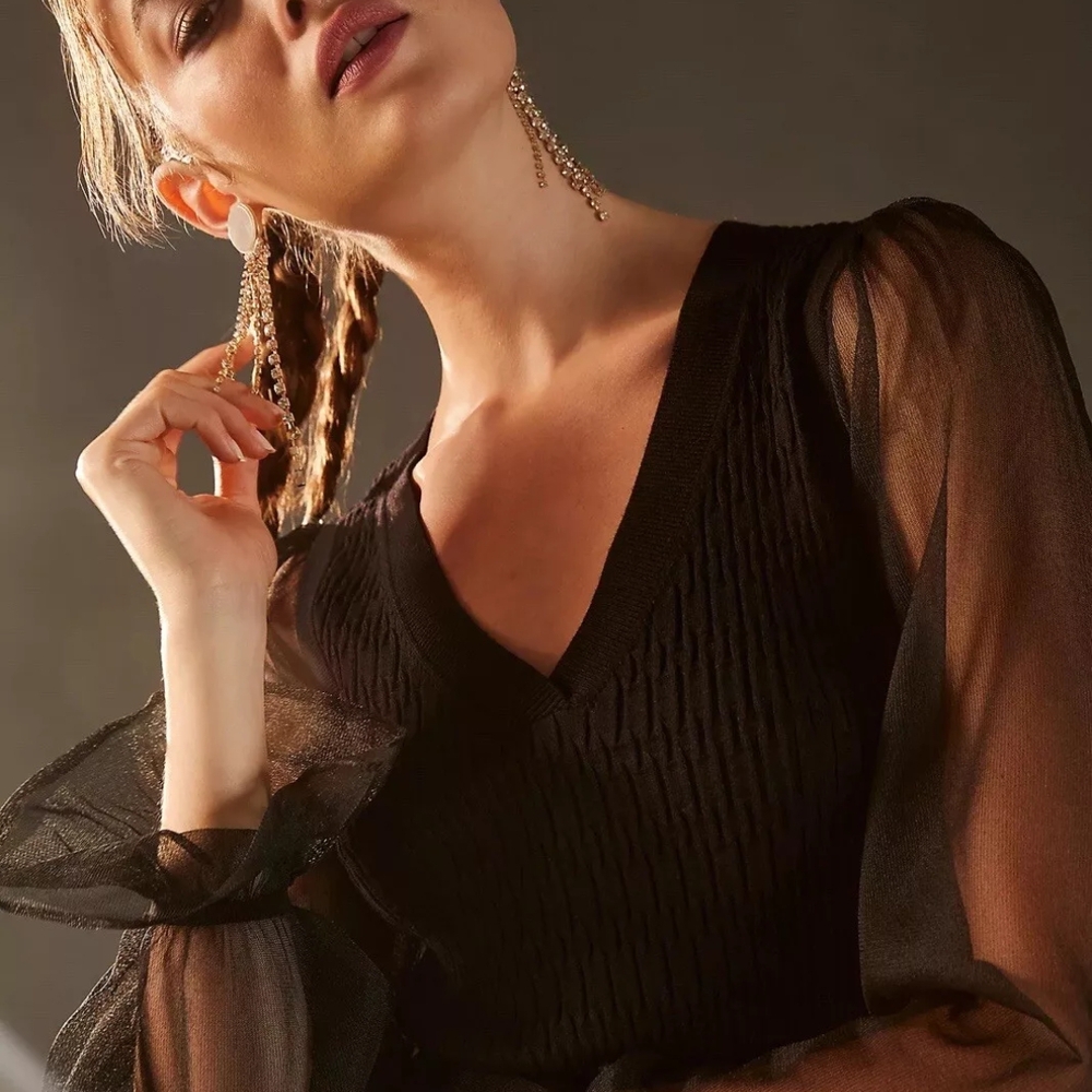 Anthropologie Black Fitted Blouse. NWT - Picture 10 of 14
